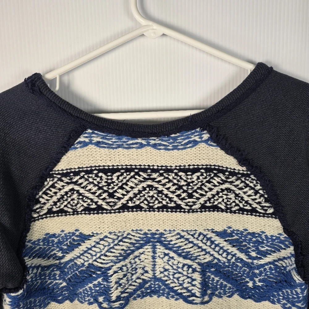 Free People Blue Aztec Tribal Soft Boho Snow Angel Angora Rabbit Hair Sweater S